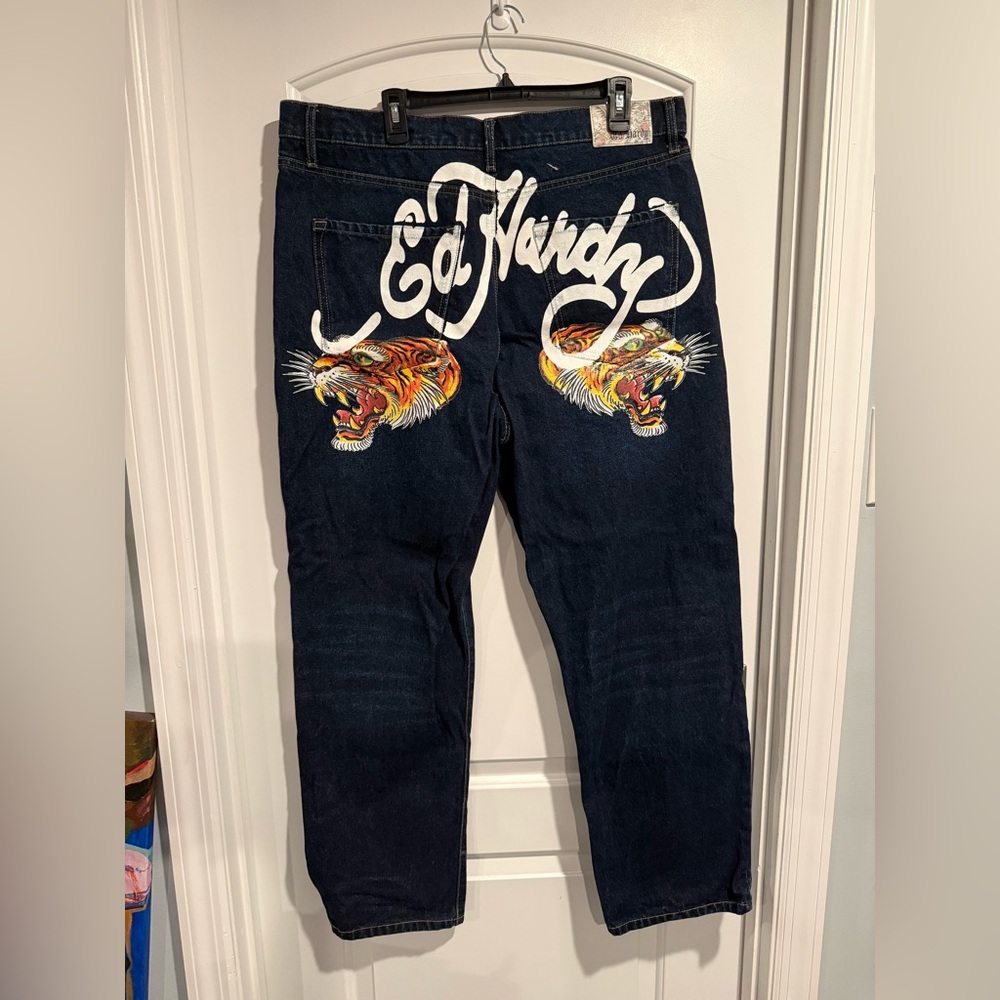 Ed Hardy Jeans Baggy Straight Dark Blue Wash w/ Graphic